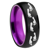 8mm Foot Print Dome Black And Purple Tungsten Carbide Wedding Band Men's