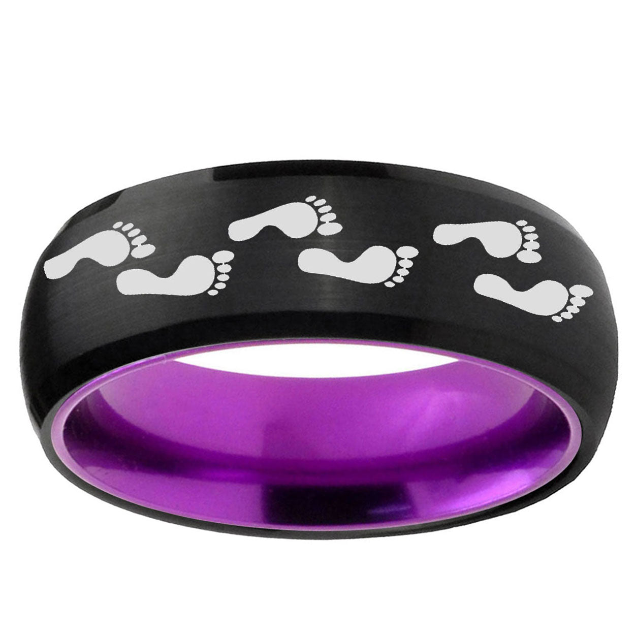 Foot Print Dome Black And Purple Tungsten Wedding Band
