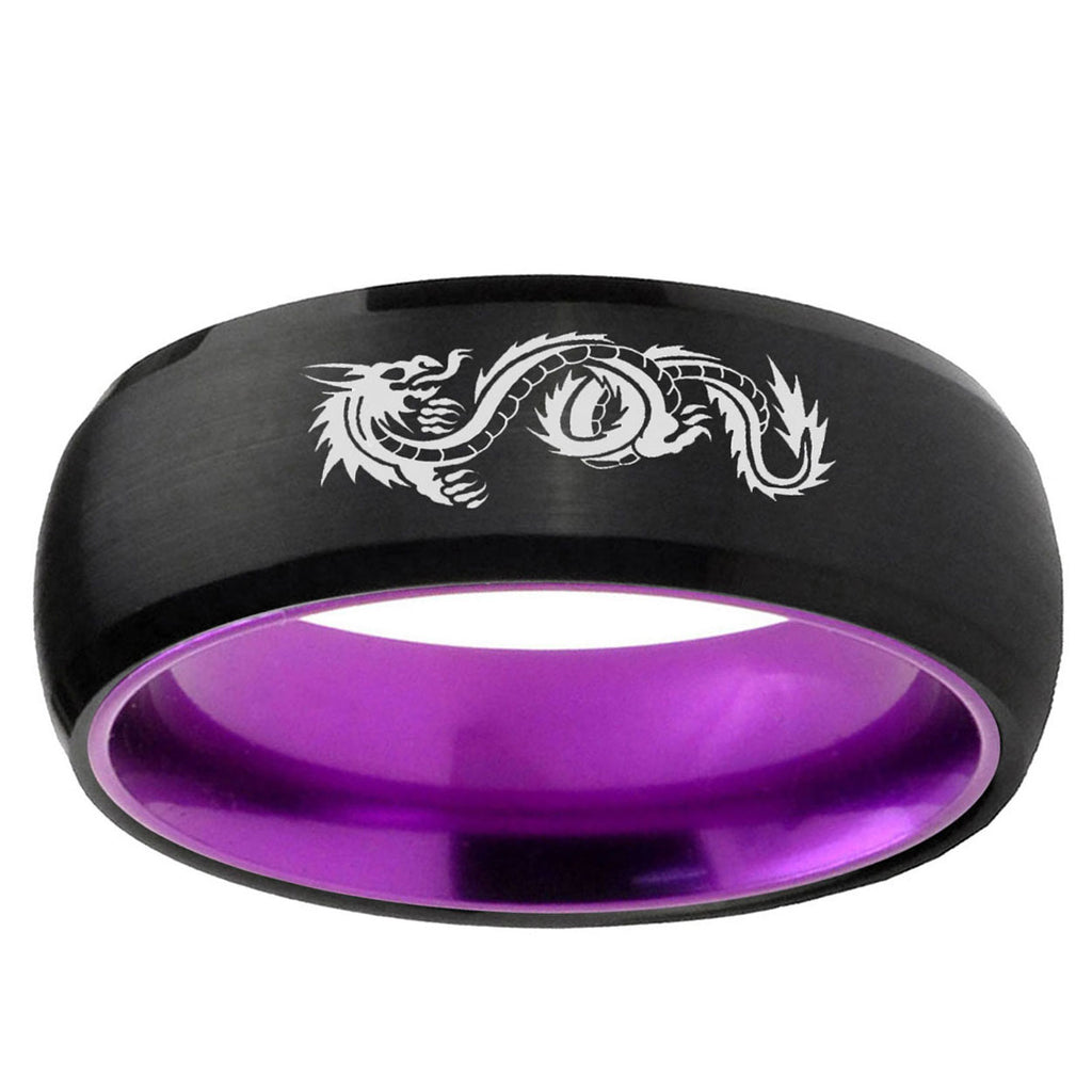 Dragon Dome Black And Purple Tungsten Engraved Ring