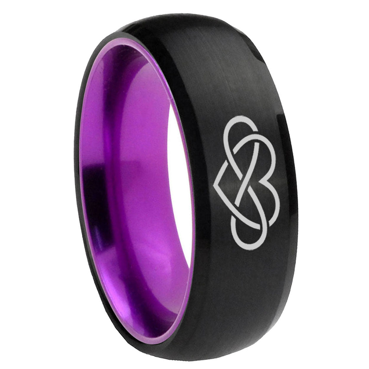 8mm Infinity Love Dome Black And Purple Tungsten Men's Ring