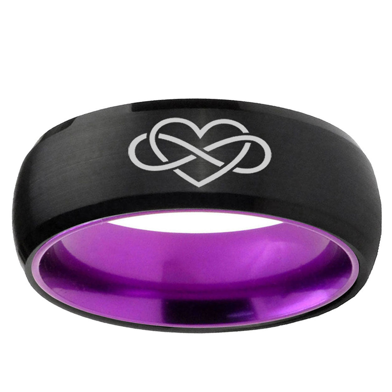 Infinity Love Dome Black And Purple Tungsten Men's Ring
