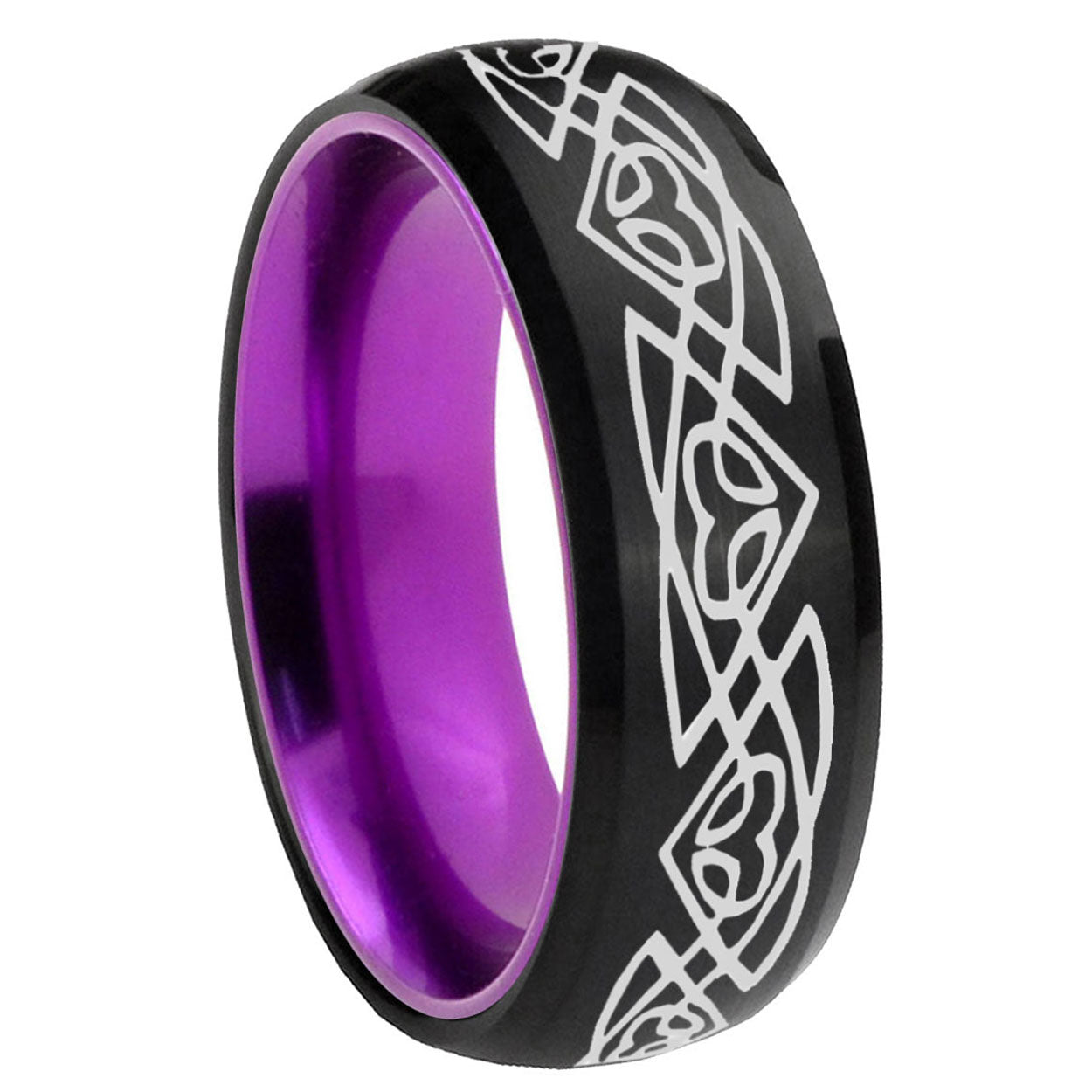 8mm Celtic Braided Dome Black And Purple Tungsten Mens Ring