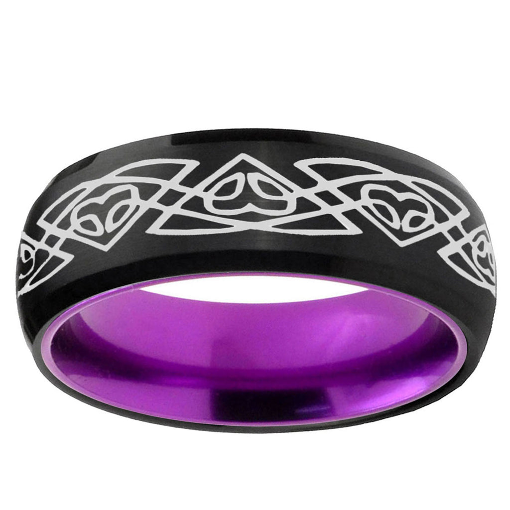 Celtic Braided Dome Black And Purple Tungsten Mens Ring