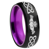 8mm Irish Claddagh Dome Black And Purple Tungsten Wedding Band