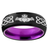 Irish Claddagh Dome Black And Purple Tungsten Wedding Band