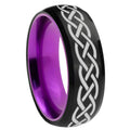 8mm Celtic Knot Dome Black And Purple Tungsten Mens Ring
