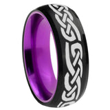 8mm Celtic Knot Infinity Love Dome Black And Purple Tungsten Engraved Ring