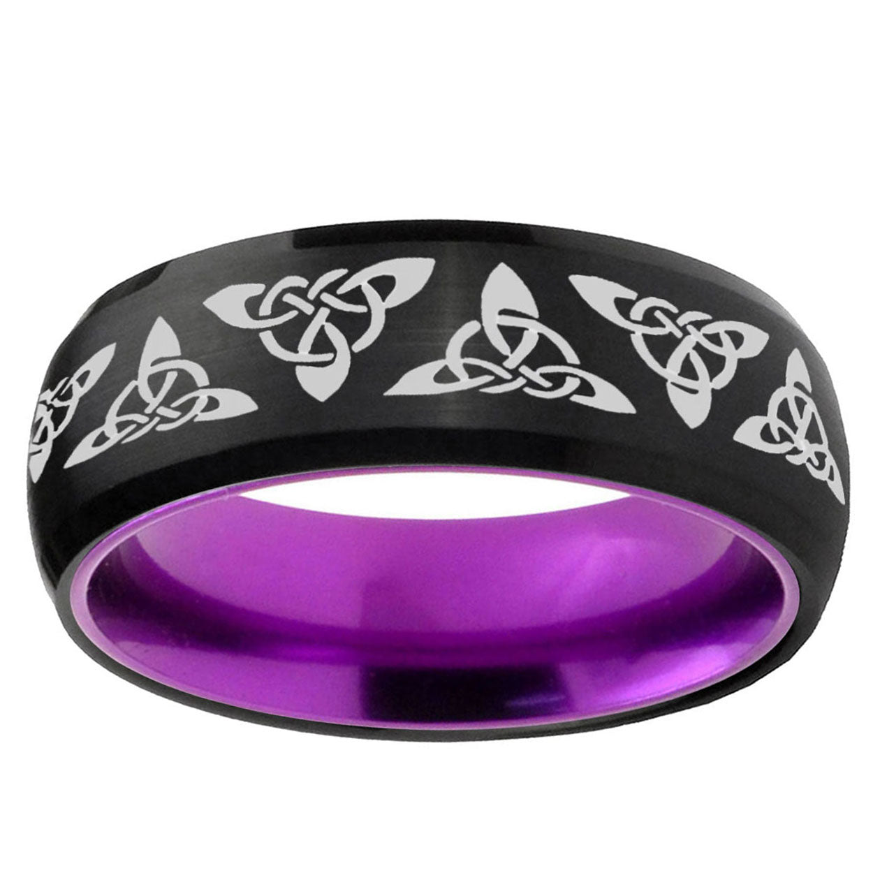 Celtic Knot Dome Black And Purple Tungsten Promised Ring