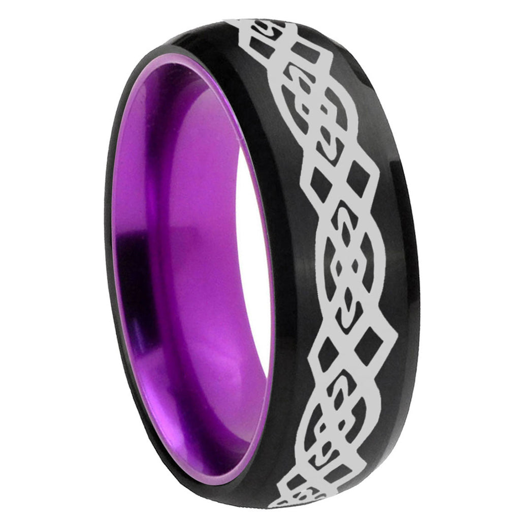 8mm Celtic Knot Dome Black And Purple Tungsten Wedding Band