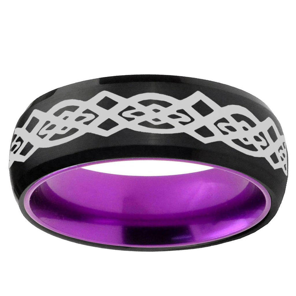 Celtic Knot Dome Black And Purple Tungsten Wedding Band