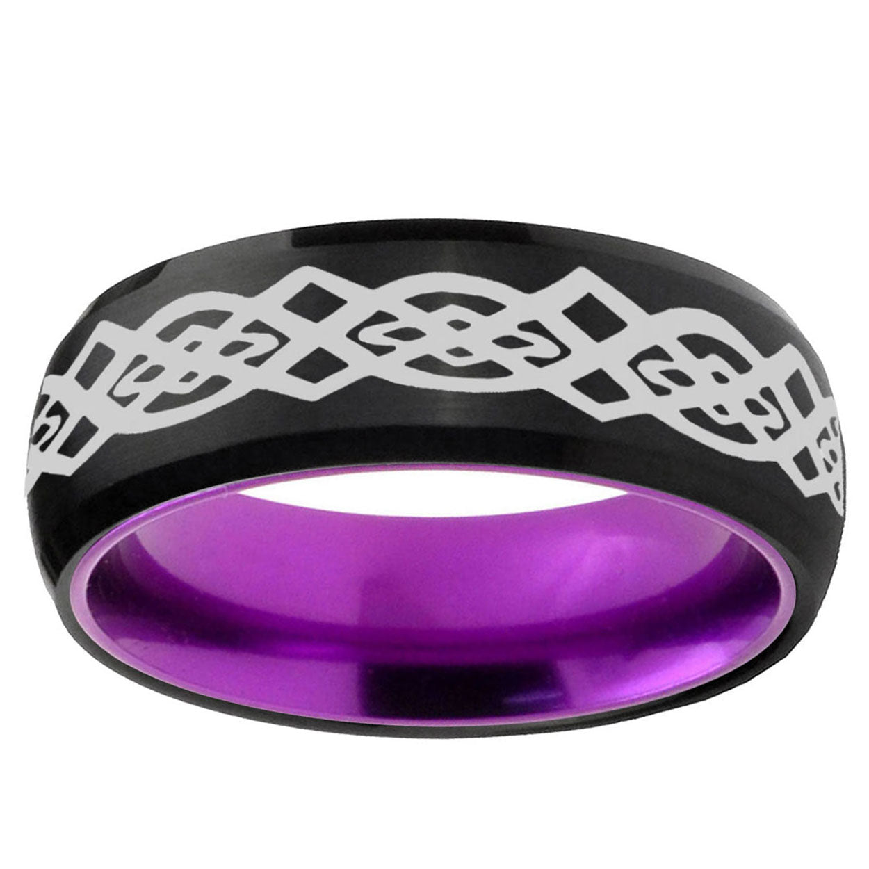 Celtic Knot Dome Black And Purple Tungsten Wedding Band
