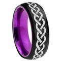 8mm Laser Celtic Knot Dome Black Purple Tungsten Engraved Band