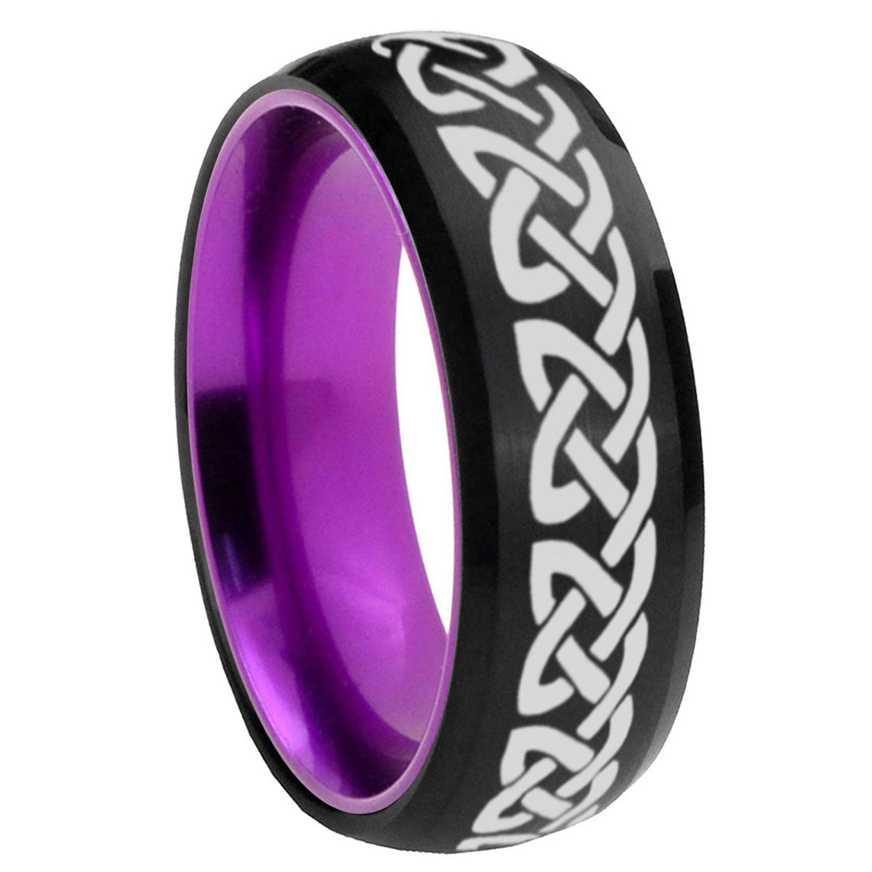 8mm Celtic Knot Love Dome Black Purple Tungsten Engagement Ring