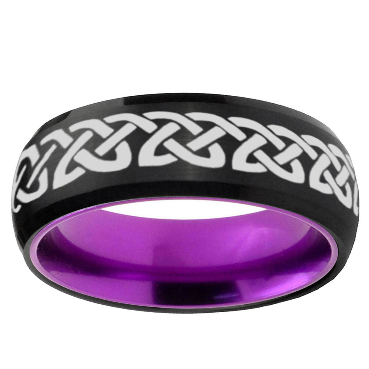 Celtic Knot Love Dome Black Purple Tungsten Engagement Ring