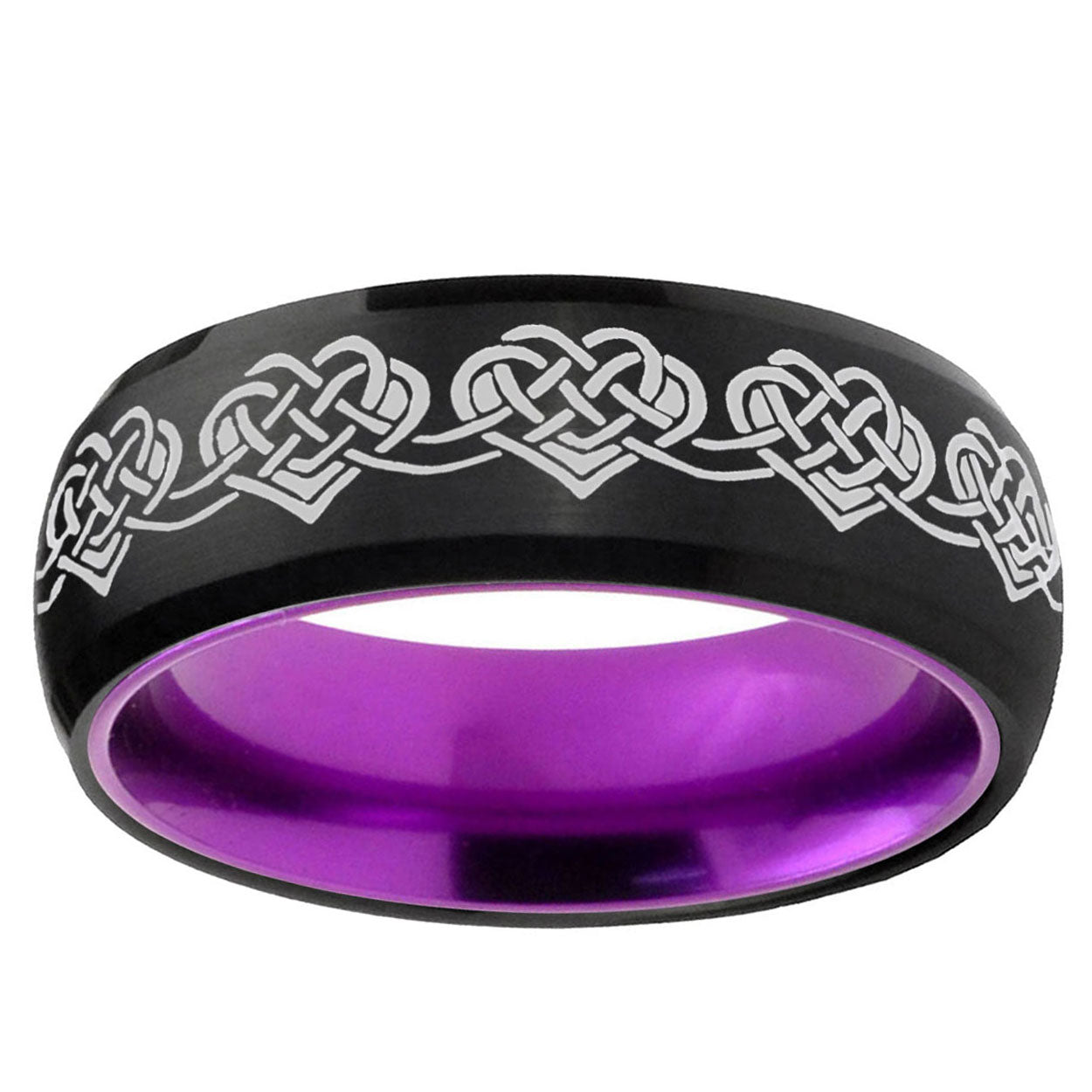 Celtic Knot Heart Dome Black And Purple Tungsten Mens Ring
