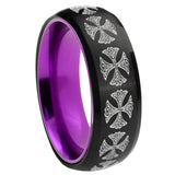 8mm Medieval Cross Dome Black And Purple Tungsten Men's Band