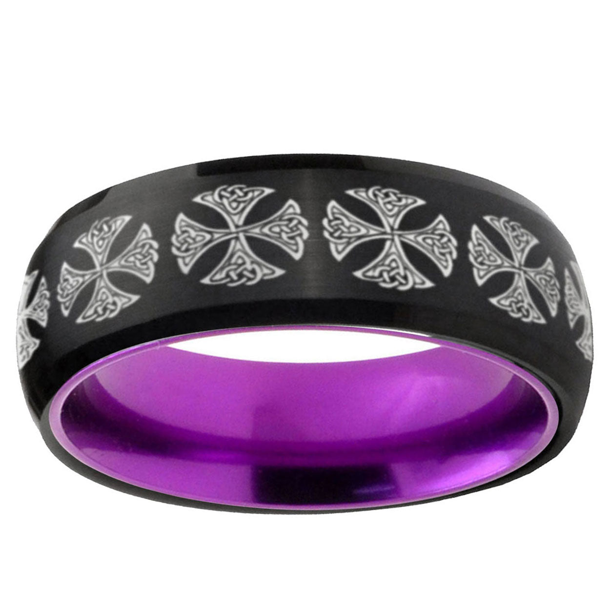Medieval Cross Dome Black And Purple Tungsten Men's Band
