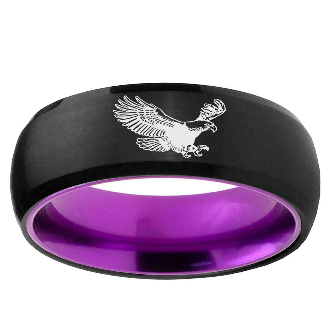 Flying American Eagle Dome Black Purple Wedding Ring For Man