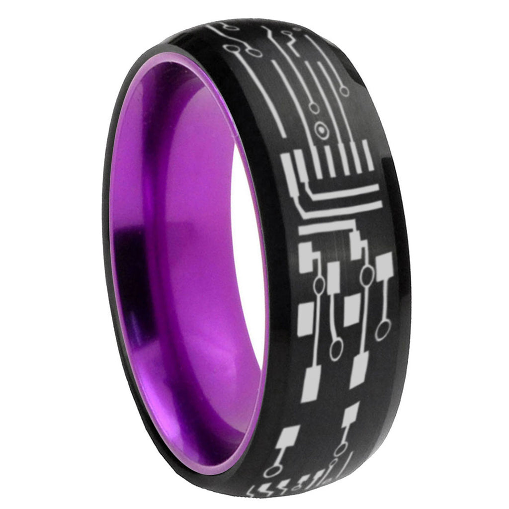 8mm Circuit Board Dome Black Purple Wedding Ring For Man