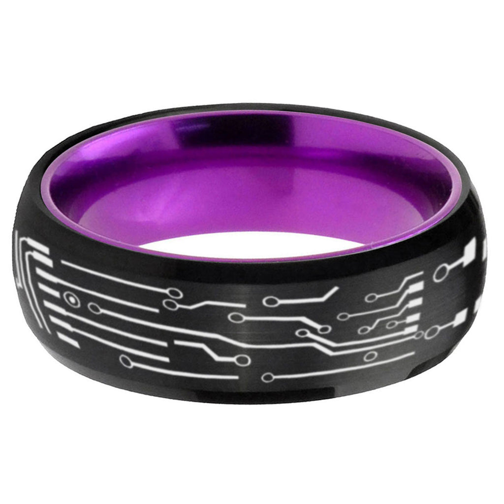 Circuit Board Dome Black Purple Wedding Ring For Man