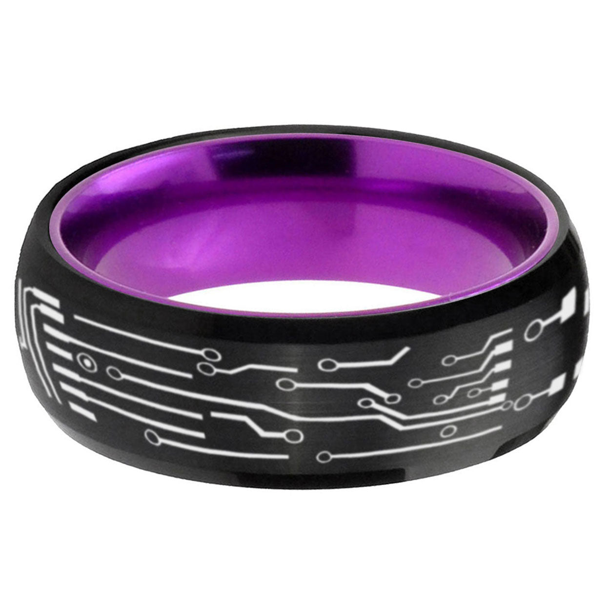 Circuit Board Dome Black Purple Wedding Ring For Man