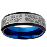 6mm Celtic Knot Beveled Blue And Gray Tungsten Ring