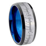 8mm Lord Of The Rings Beveled Edge Blue Silver Tungsten Wedding Rings For Men
