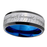 6, 8mm Lord Of The Rings Beveled Edge Blue Silver Tungsten Wedding Rings For Men