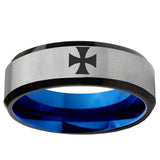 6mm Maltese Cross Beveled Edge Blue And Gray Tungsten Ring