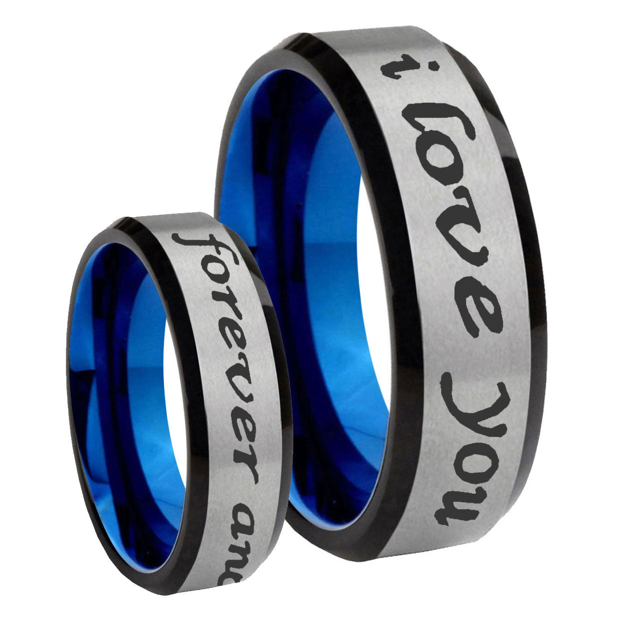 8MM I Love You Forever and ever Beveled Blue Gray Tungsten Band