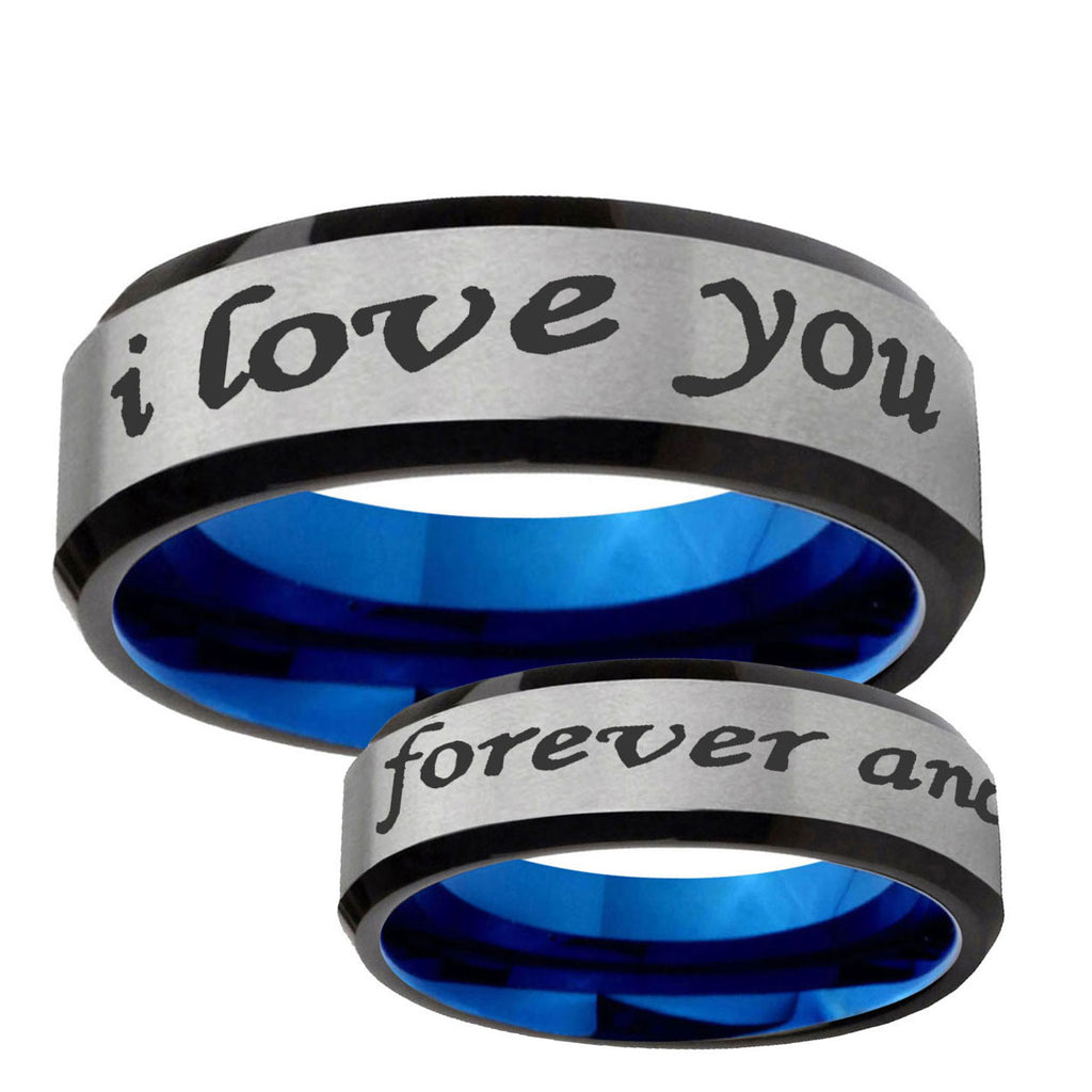 6MM I Love You Forever and ever Beveled Blue Gray Tungsten Band