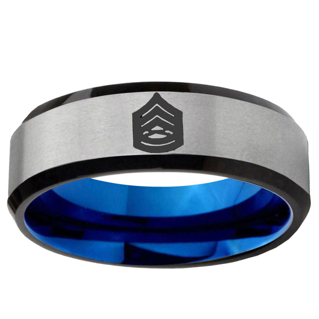 6MM Army Sergeant Major Beveled Blue Gray Tungsten Promise Ring