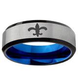 6mm Fleur-De-Lis Beveled Edge Blue And Gray Tungsten Mens Wedding Band