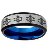 6mm Multiple Fleur-De-Lis Beveled Blue And Gray Tungsten Ring