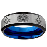 6mm Masonic 32 Design Beveled Edge Blue And Gray Tungsten Promise Ring