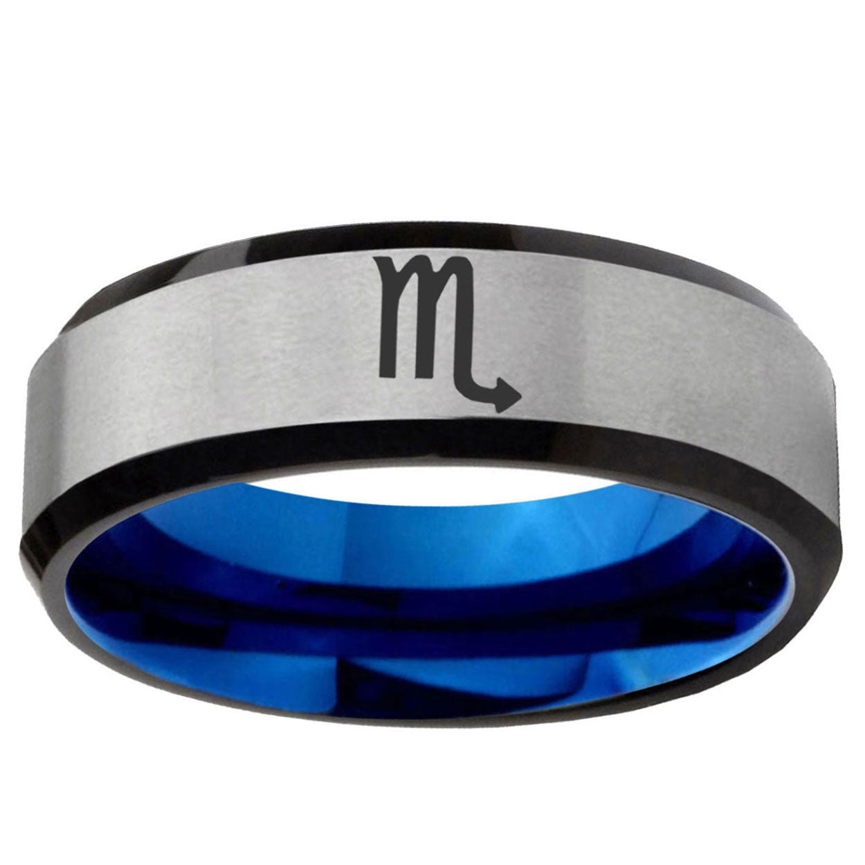 6MM Scorpio Horoscope Beveled Blue Gray Tungsten Wedding Band