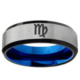 6mm Virgo Zodiac Beveled Edge Blue And Gray Tungsten Wedding Band Mens