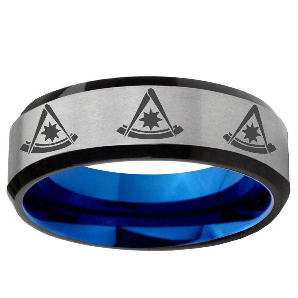 6MM Multiple Pester Master Beveled Blue Gray Tungsten Band For Men