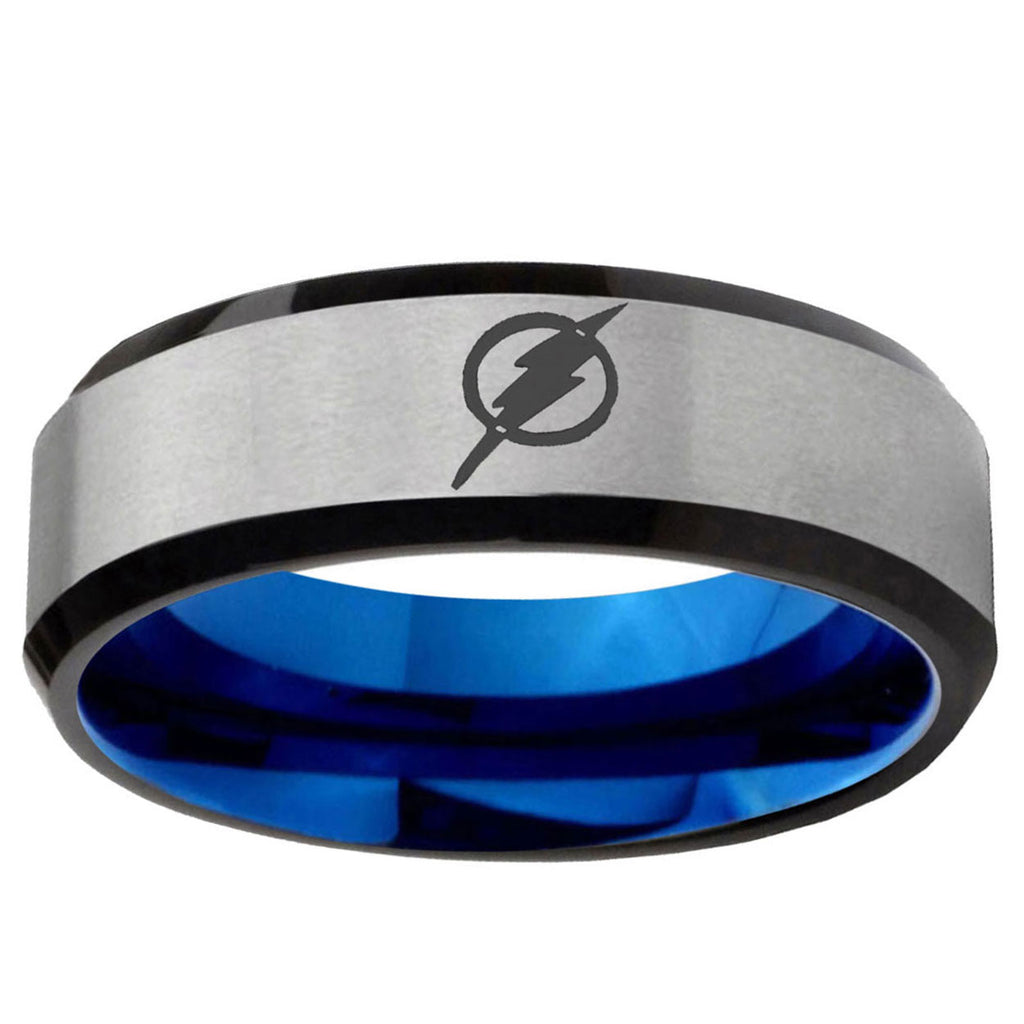 6MM Flash Beveled Blue Gray Tungsten Ring For Men