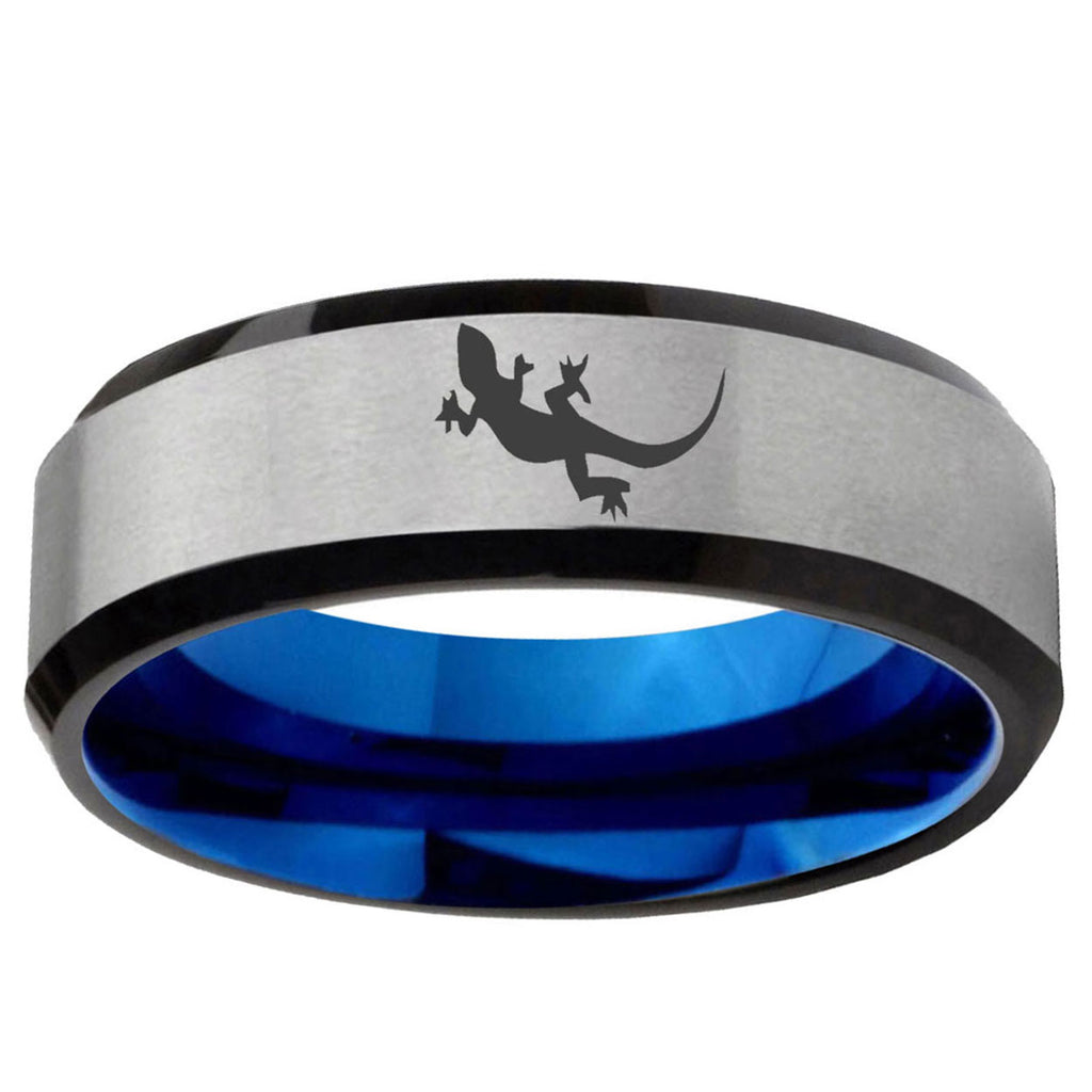 6MM Lizard Beveled Blue Gray Tungsten Band For Men