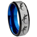 8MM Multiple Lizard Bevel Beveled Blue Gray Tungsten Mens Ring