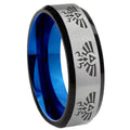 8MM Multiple Zelda Skyward Beveled Blue Gray Tungsten Ring For Men