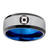 6, 8mm Green Lantern Beveled Edge Blue Silver Cool Mens Wedding Rings
