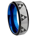 8MM Multiple Zelda Triforce Beveled Blue Gray Tungsten Ring