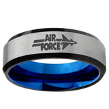6mm Blue And Gray Beveled Edge Air Force Tungsten 2 Tone Laser Engraved Ring
