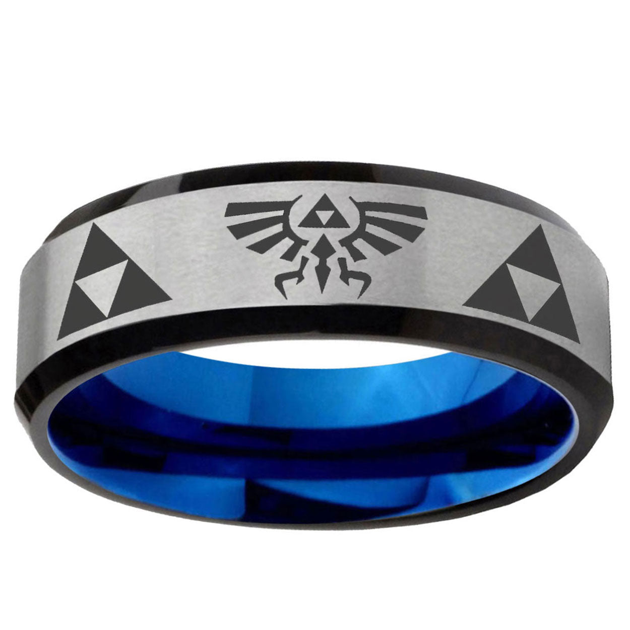6MM Legend of Zelda Beveled Blue Gray Tungsten Man Wedding Band