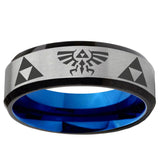 6, 8mm Legend Triforce Zelda Beveled Tungsten Carbide Silver Blue Mens Promise Ring