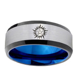 6, 8mm Supernatural Beveled Edge Blue Silver Cool Mens Wedding Rings
