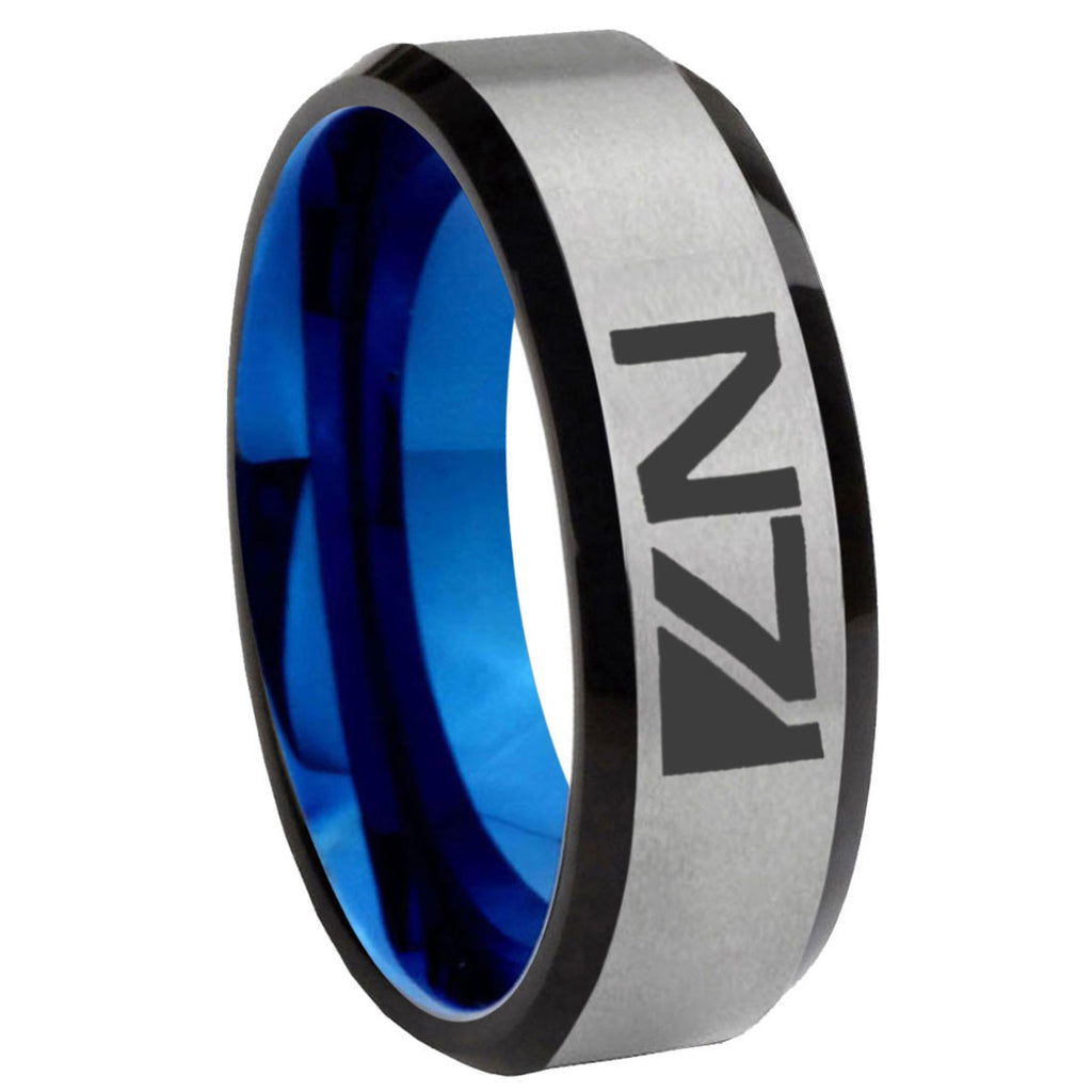 8MM N7 Design Beveled Blue Gray Tungsten Wedding Band