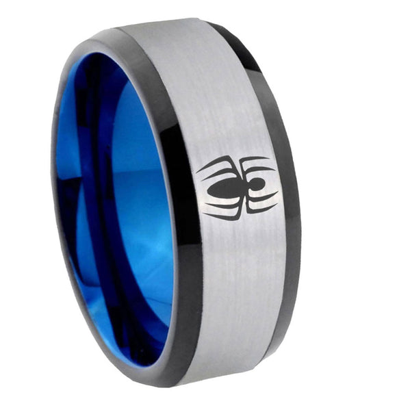 8mm-Spiderman-Beveled-Tungsten-Carbide-Silver-Blue-Mens-Promise-Ring